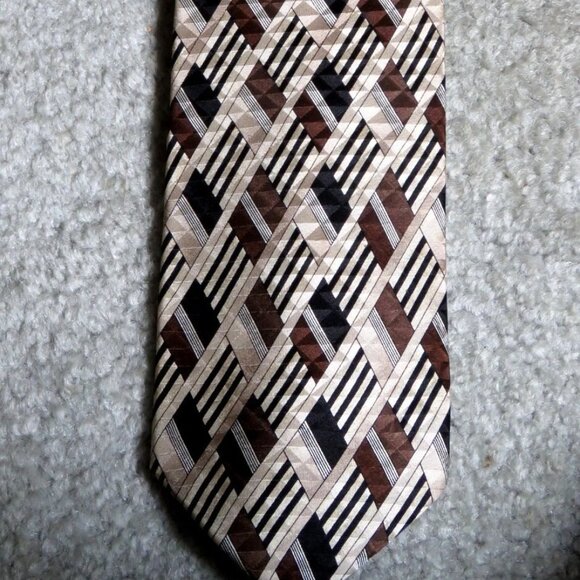 Bruno Piattelli 100% Silk Men's Geometric Print Tie Neutral Shades abt. 55" Long - Picture 1 of 14